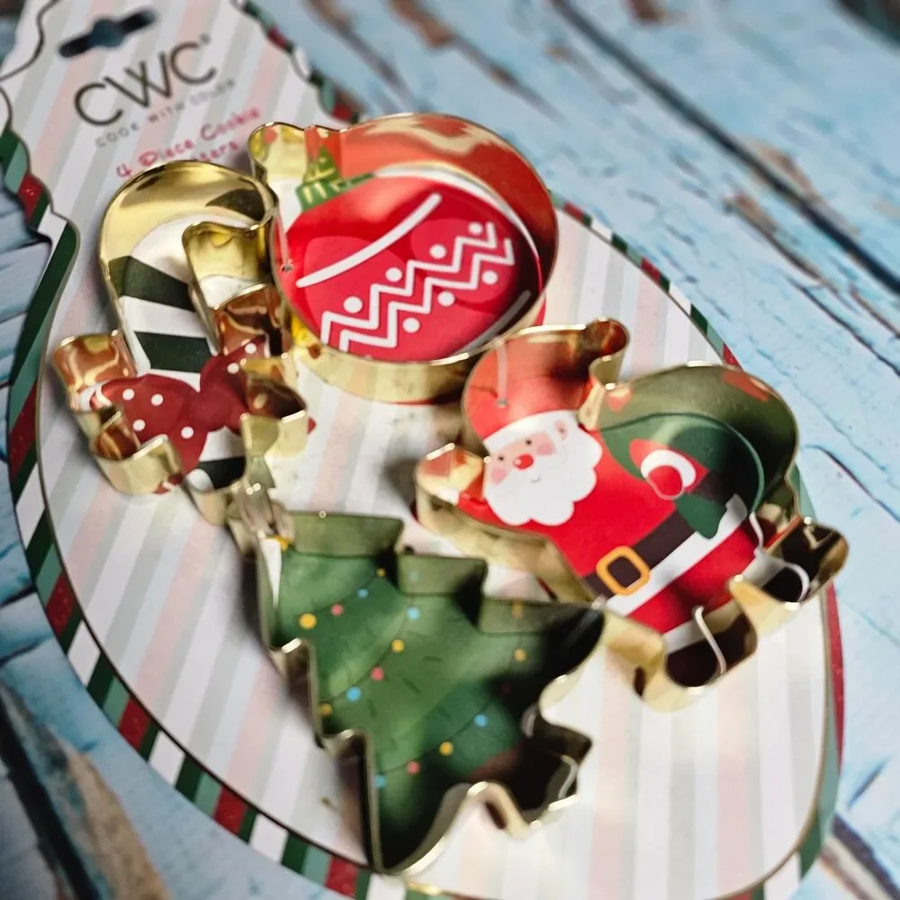 CWC Cook With Color Christmas Cookie Cutters Set 4 Pc Santa Tree Ornament New